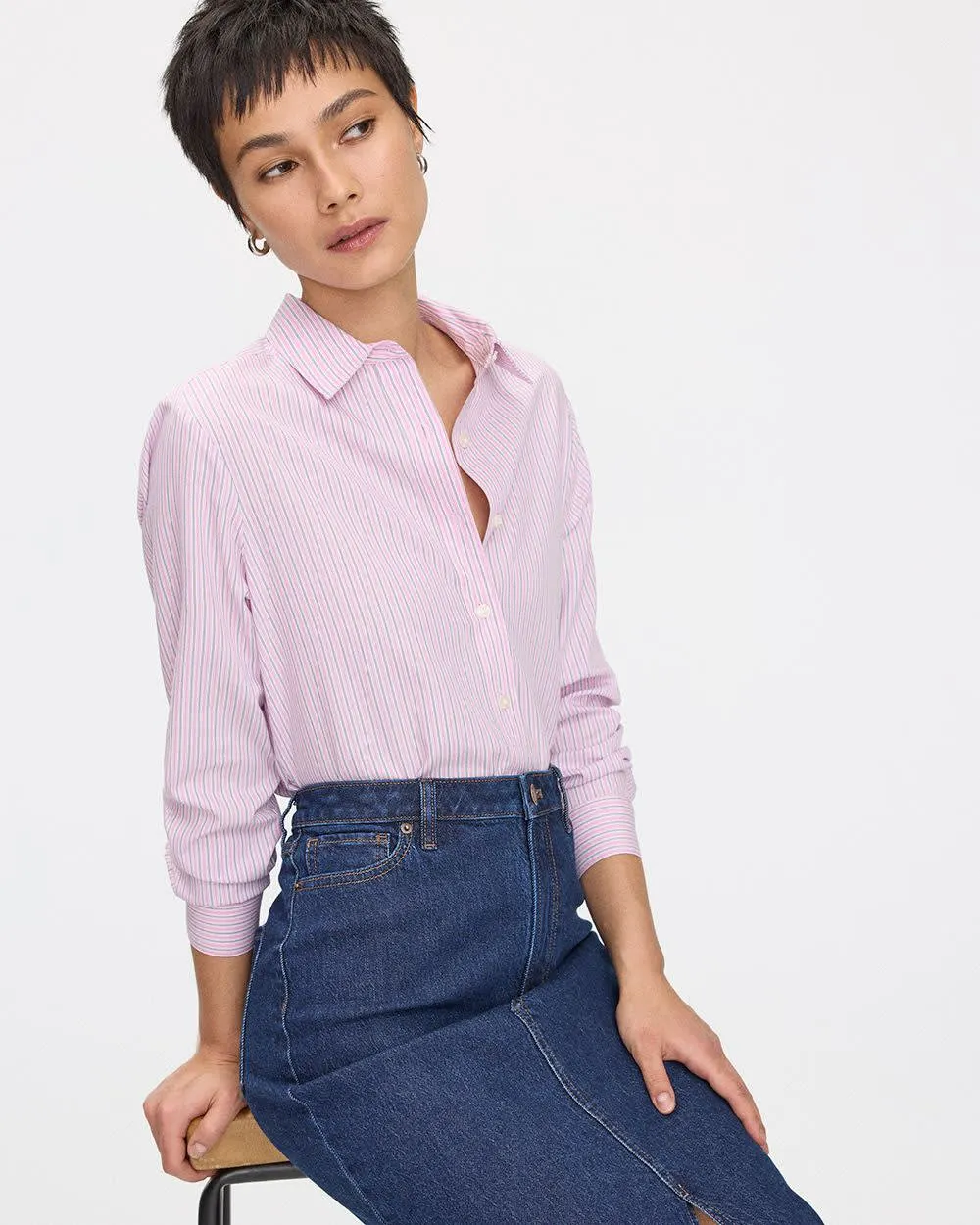 Striped Long-Sleeve Buttoned-Down Blouse with Chest Pocket sold by Reitmans product image thumbnail 3