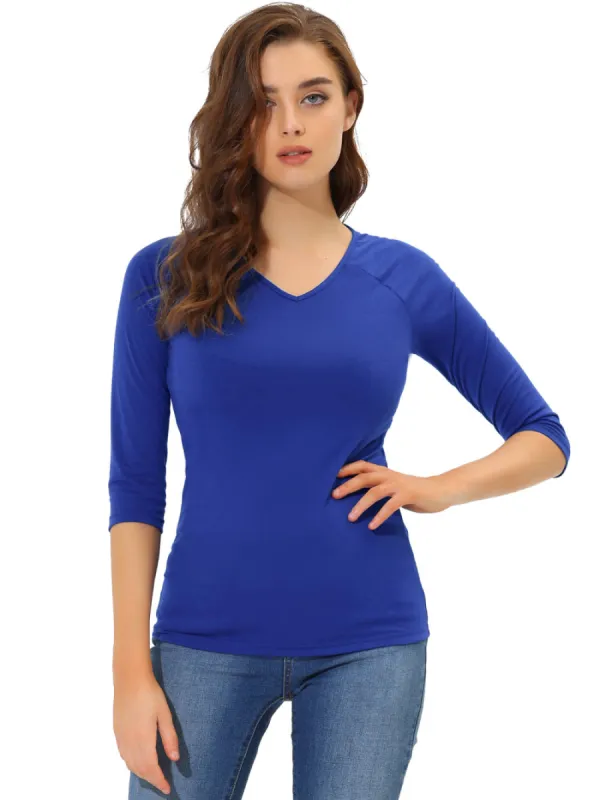 Allegra K- 3/4 Raglan Sleeve V Neck T-Shirt sold by Reitmans