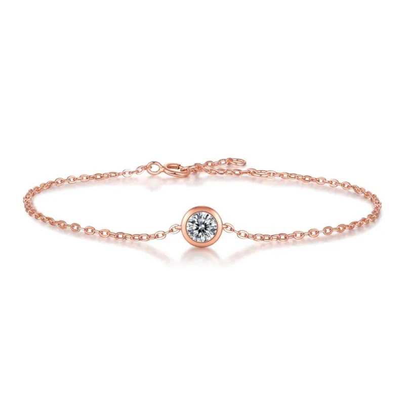 Stella Valentino Sterling Silver 18k Rose Gold Plated 0.50ct Lab Created Moissanite Solitaire Adjustable Bracelet sold by Reitmans