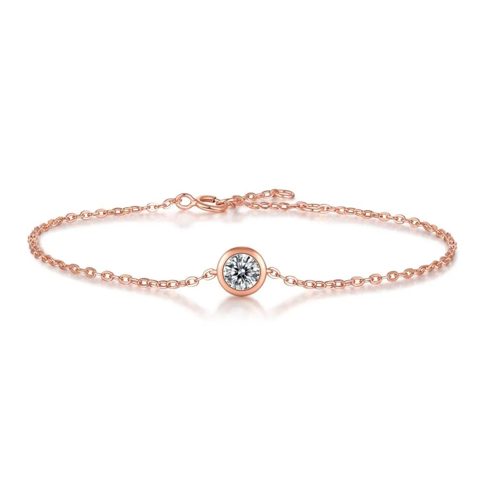 Stella Valentino Sterling Silver 18k Rose Gold Plated 0.50ct Lab Created Moissanite Solitaire Adjustable Bracelet sold by Reitmans