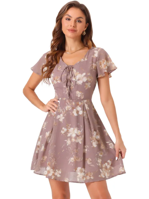 Allegra K- Floral V Neck Zipper Chiffon Dress sold by Reitmans