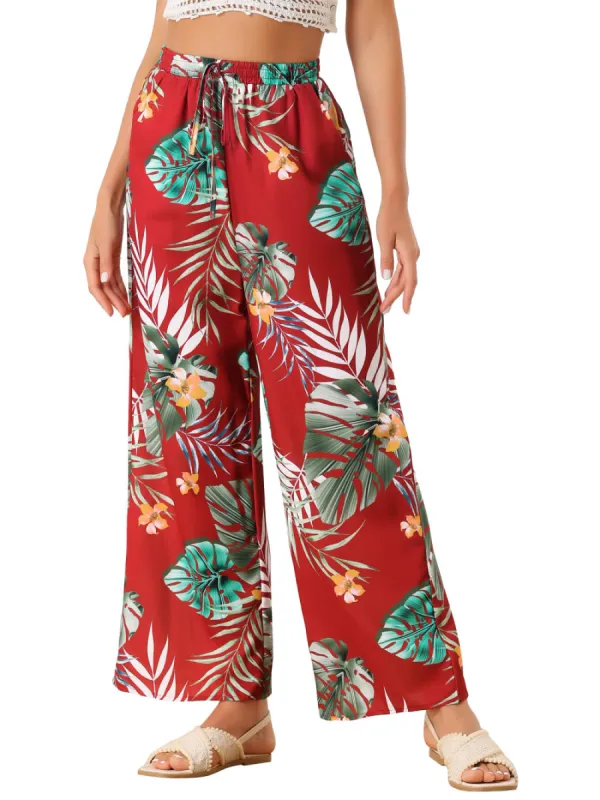 Allegra K- Drawstring Wide Leg Floral Beach Pants sold by Reitmans