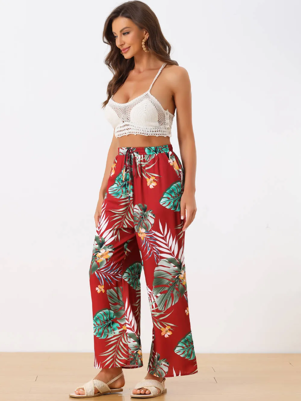 Allegra K- Drawstring Wide Leg Floral Beach Pants sold by Reitmans product image thumbnail 2