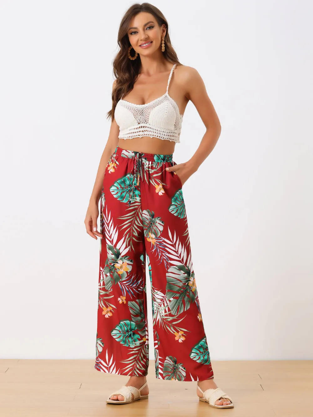 Allegra K- Drawstring Wide Leg Floral Beach Pants sold by Reitmans product image thumbnail 3