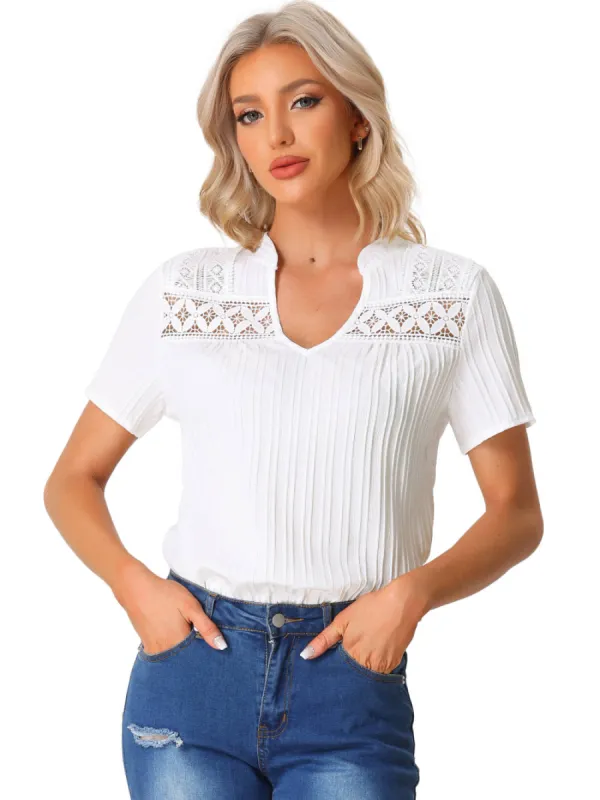 Allegra K - Summer Crochet Trim Textured Top sold by Reitmans