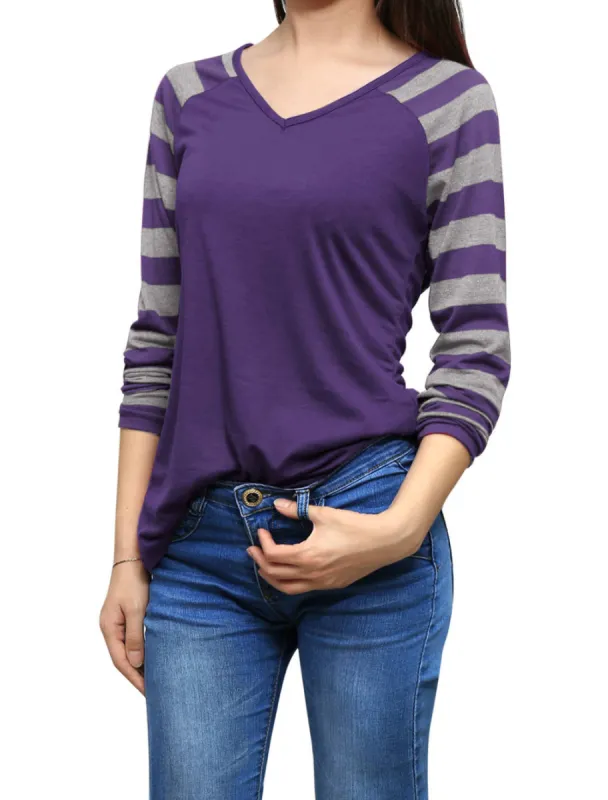 Allegra K- Stripe Raglan Long Sleeve V Neck T-Shirt sold by Reitmans