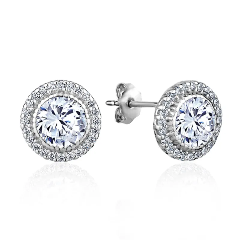 Club Rochelier 5A Cubic Zirconia Geometric Halo Stud Earrings sold by Reitmans