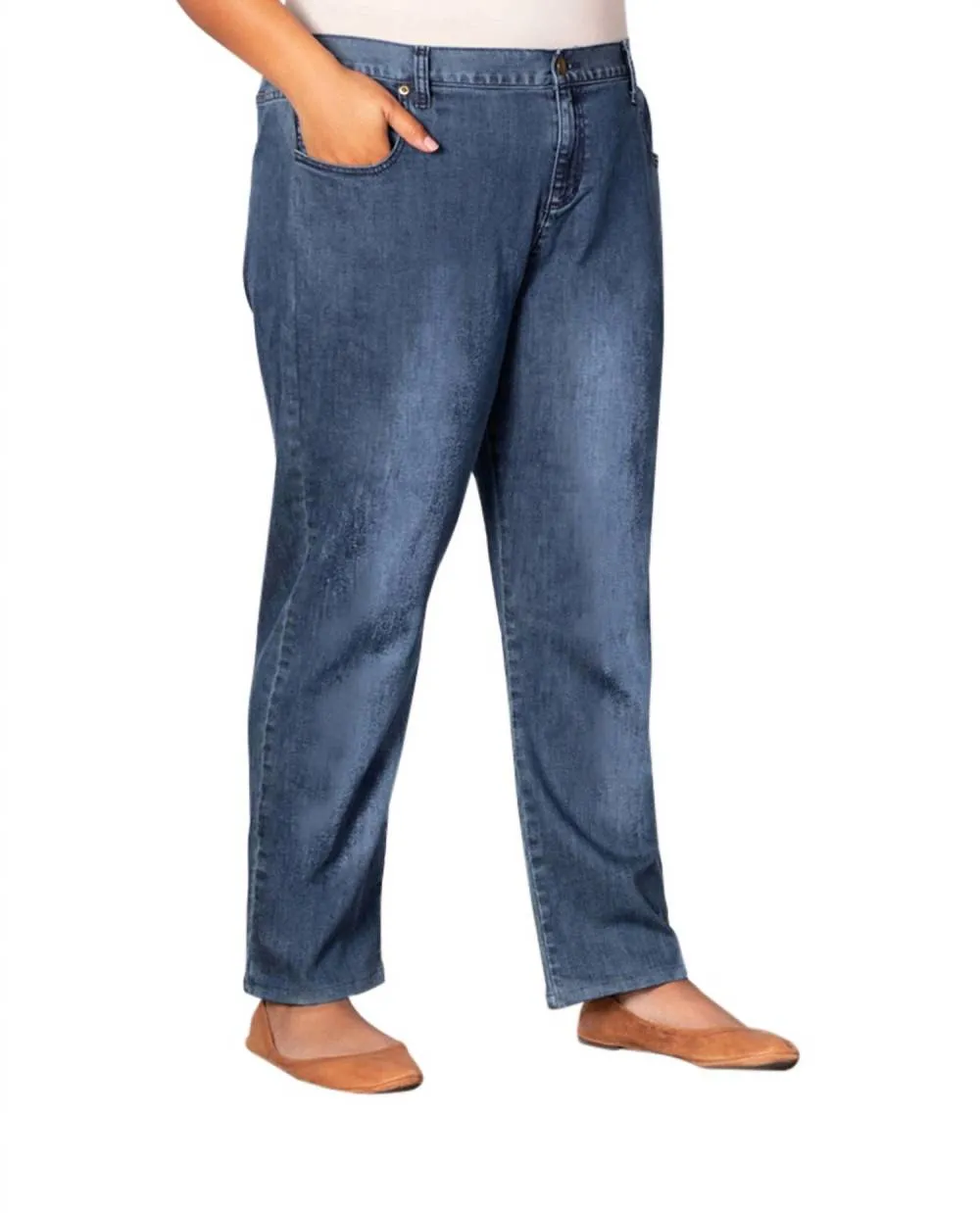 On The Plus Side - Plus Size Premium Relaxed Leg Five Pocket Denim Jeans sold by Reitmans