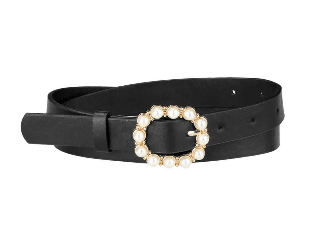 Allegra K- Pearl Waistband Skinny Leather Pin Buckle Belt sold by Reitmans