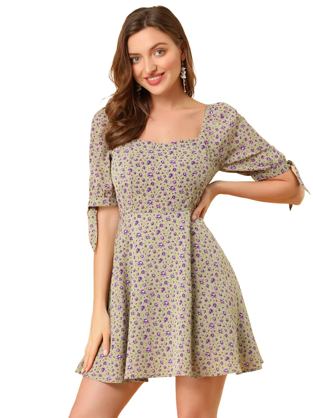 Allegra K- Floral Sweetheart Neck Flare A-Line Mini Dress sold by Reitmans