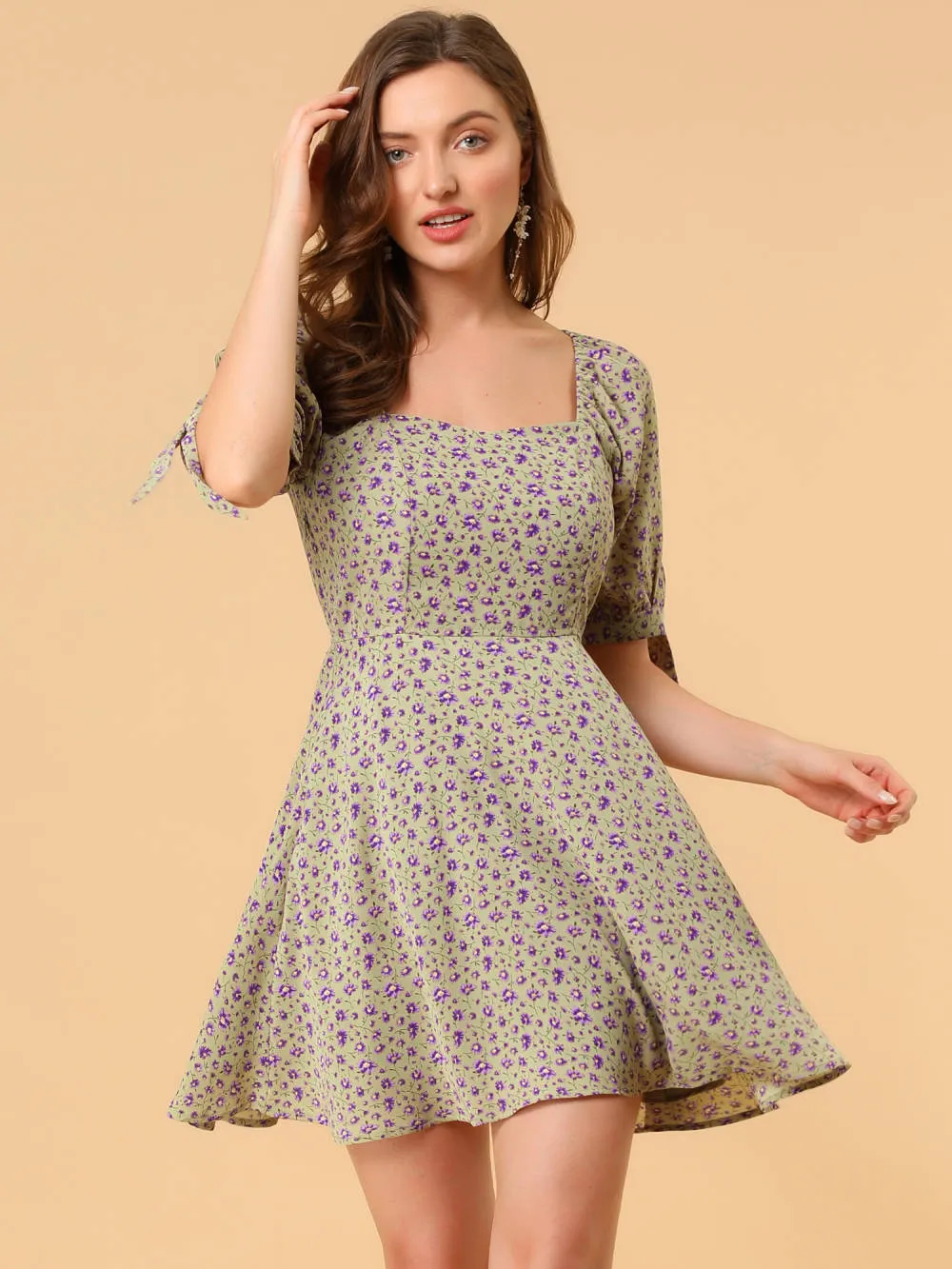 Allegra K- Floral Sweetheart Neck Flare A-Line Mini Dress sold by Reitmans product image thumbnail 3