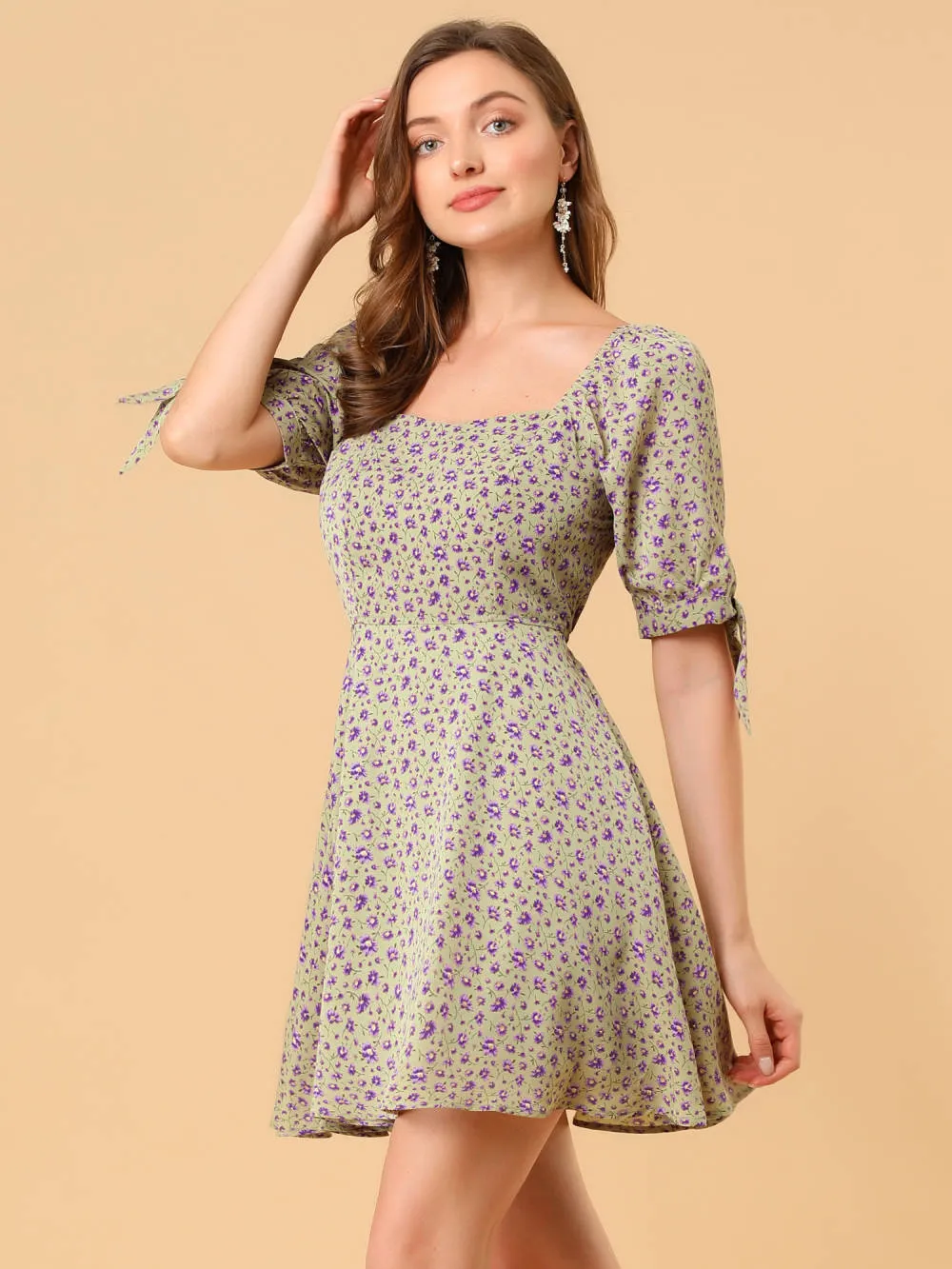 Allegra K- Floral Sweetheart Neck Flare A-Line Mini Dress sold by Reitmans product image thumbnail 4