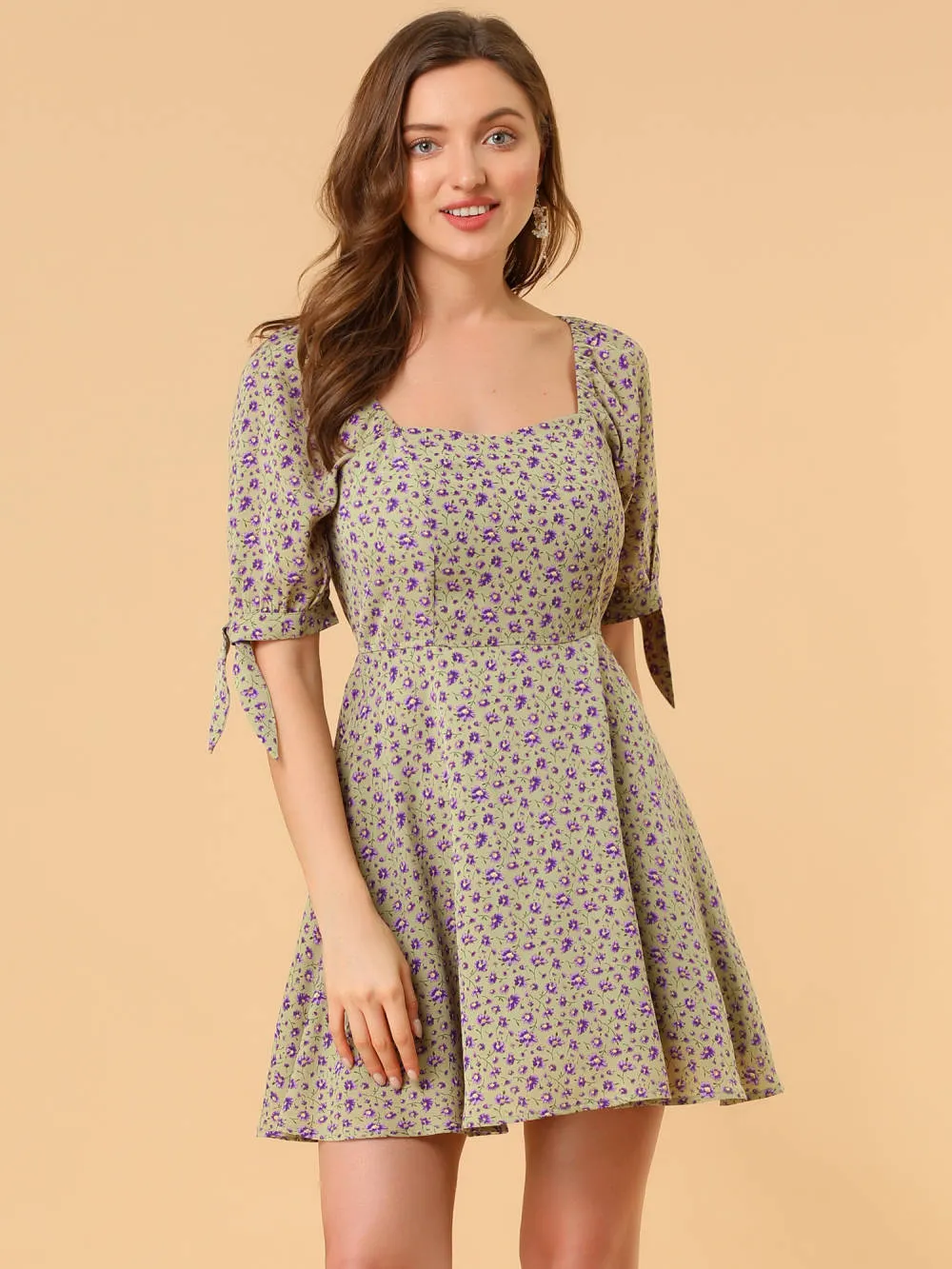 Allegra K- Floral Sweetheart Neck Flare A-Line Mini Dress sold by Reitmans product image thumbnail 5