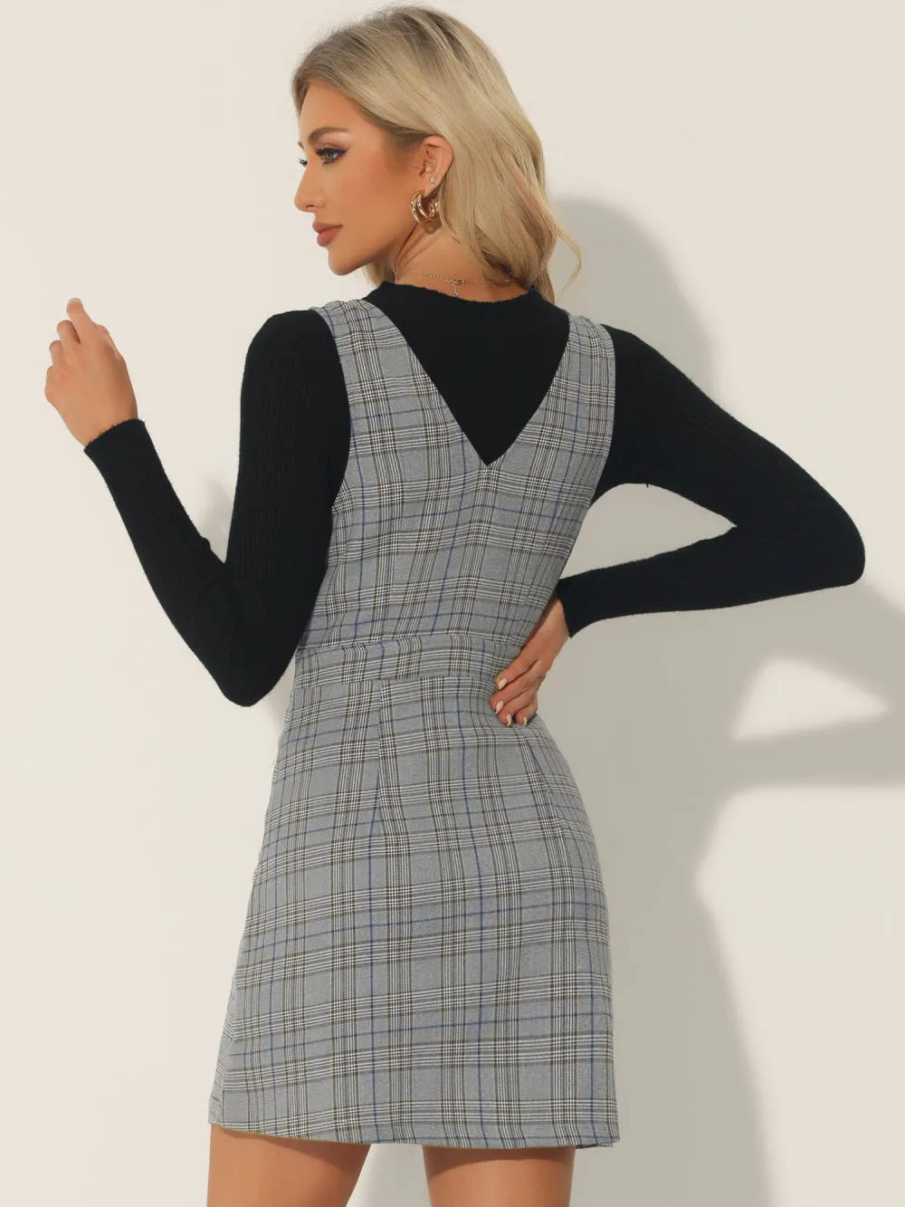 Allegra K- Overalls V-Neck Plaid Houndstooth Pinafore Dress sold by Reitmans product image thumbnail 4