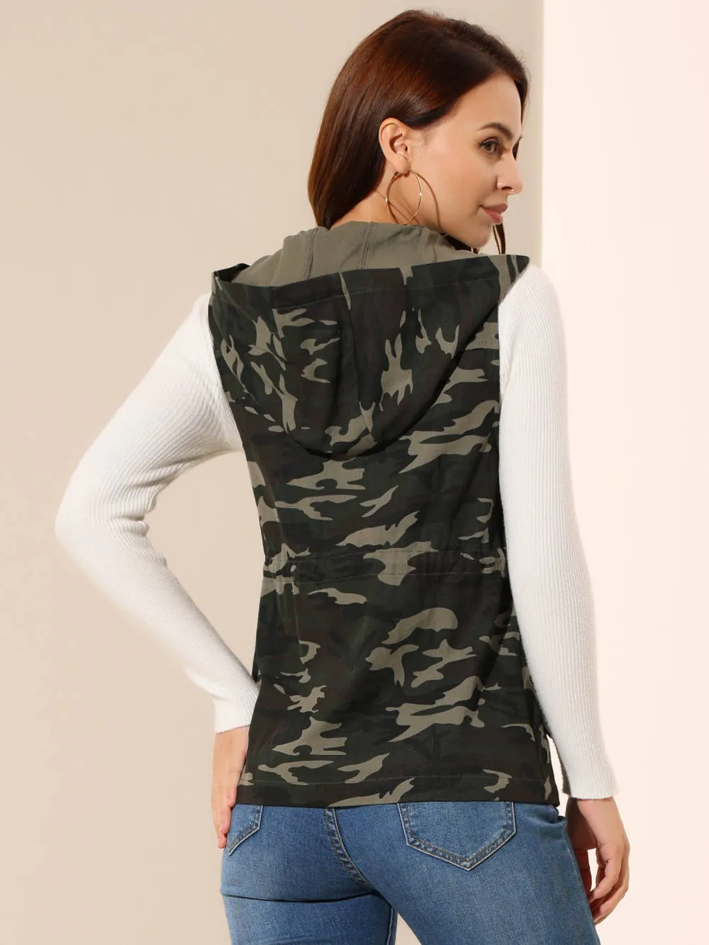 Allegra K- Camo Drawstring Waist Hooded Jacket Cargo Vest sold by Reitmans product image thumbnail 5