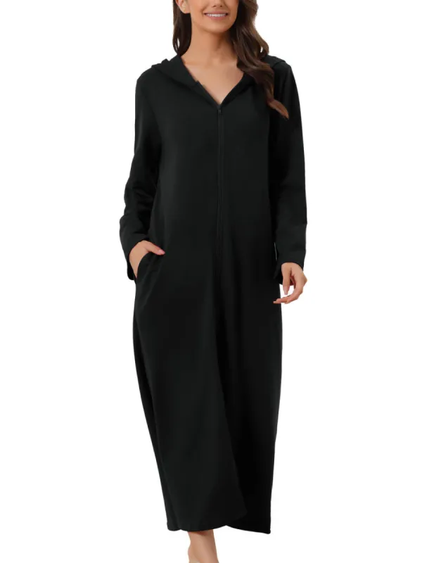 cheibear - Zip Front Hooded Long Nightshirt sold by Reitmans
