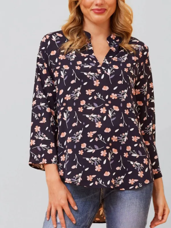 Annick - Sherine Blouse Floral Print V Neck Navy sold by Reitmans