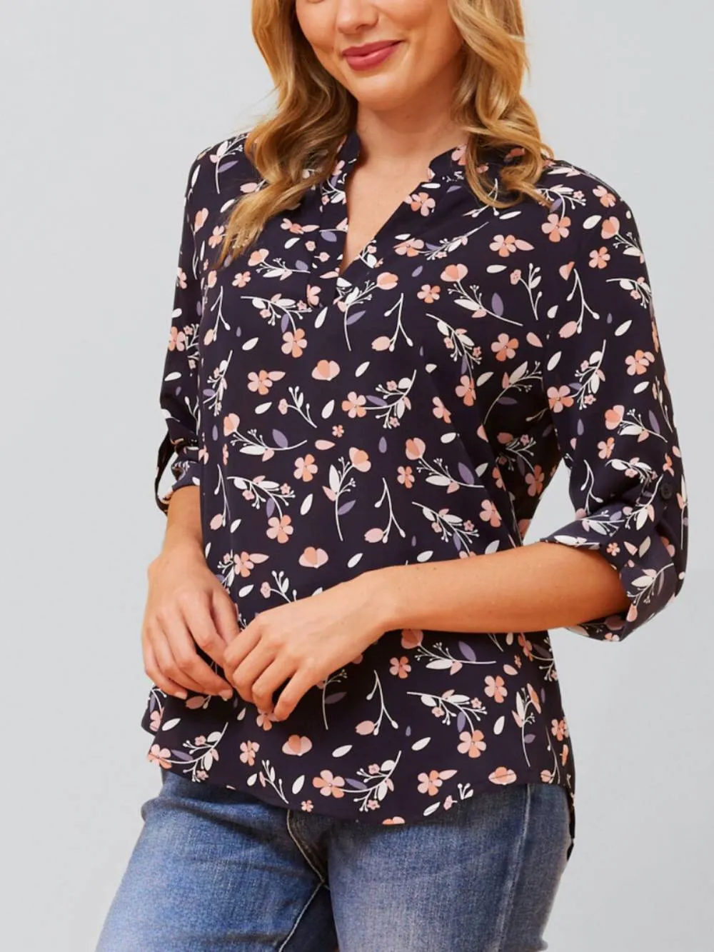 Annick - Sherine Blouse Floral Print V Neck Navy sold by Reitmans product image thumbnail 3