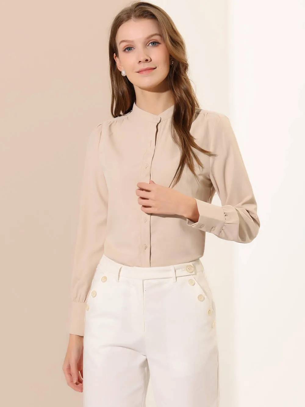 Allegra K- Stand Collar Long Sleeve Shirt sold by Reitmans product image thumbnail 2