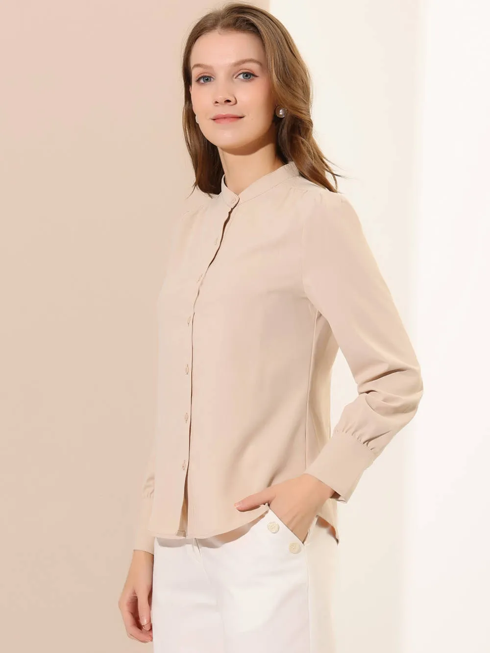 Allegra K- Stand Collar Long Sleeve Shirt sold by Reitmans product image thumbnail 4