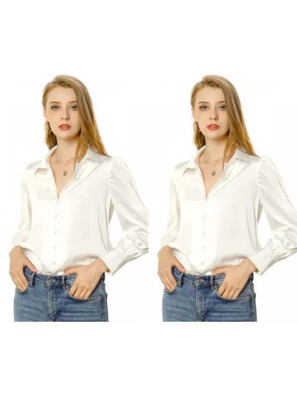 Allegra K- Satin Puff Sleeve Shirts Pack, White Combo 1 made by Reitmans