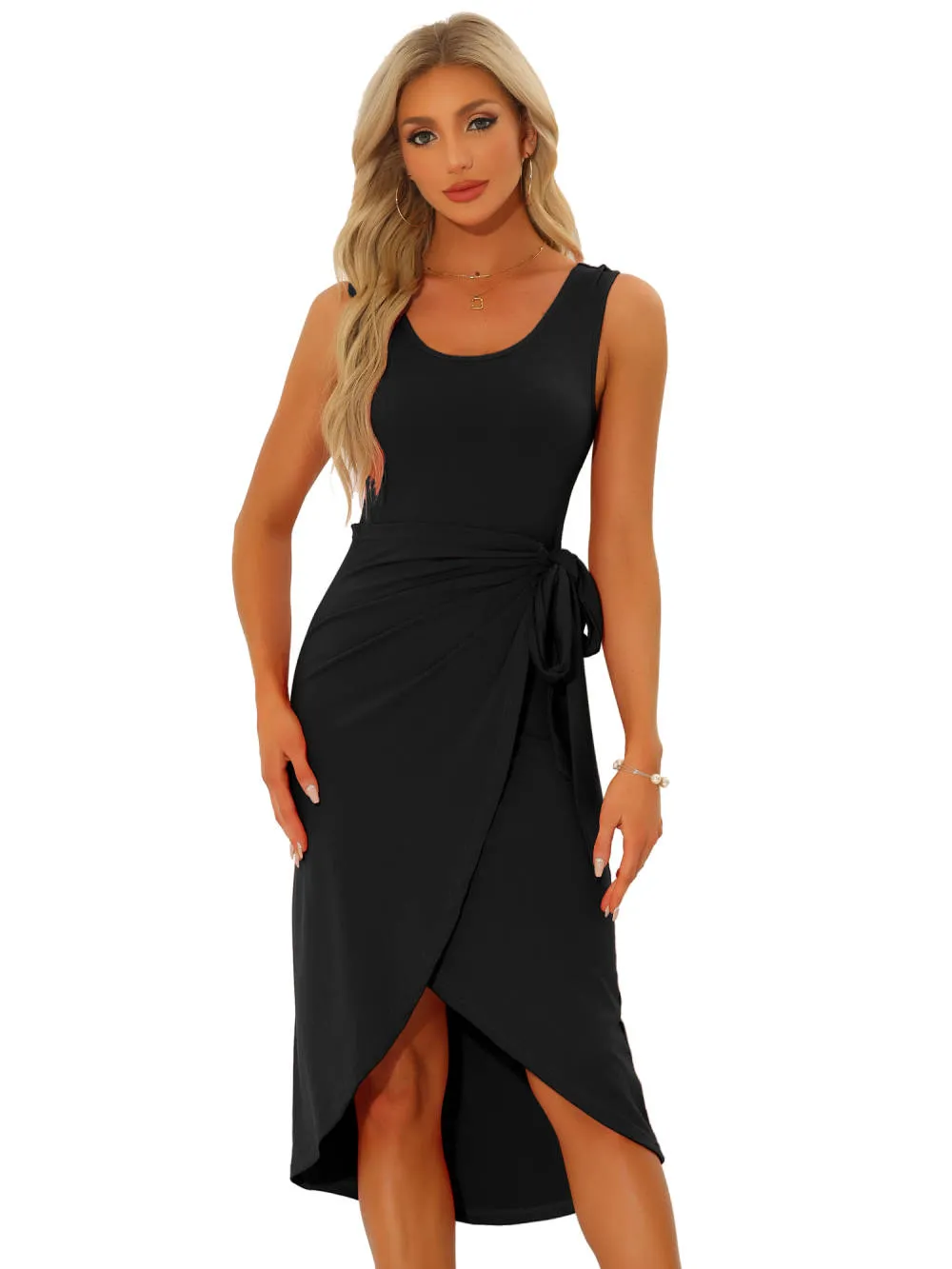 Allegra K- Tank Wrap Front Ruched Asymmetrical Hem Dress sold by Reitmans