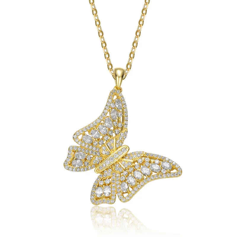 Rachel Glauber 14K Gold Plated with Clear Cubic Zirconia Butterfly Pendant Necklace sold by Reitmans