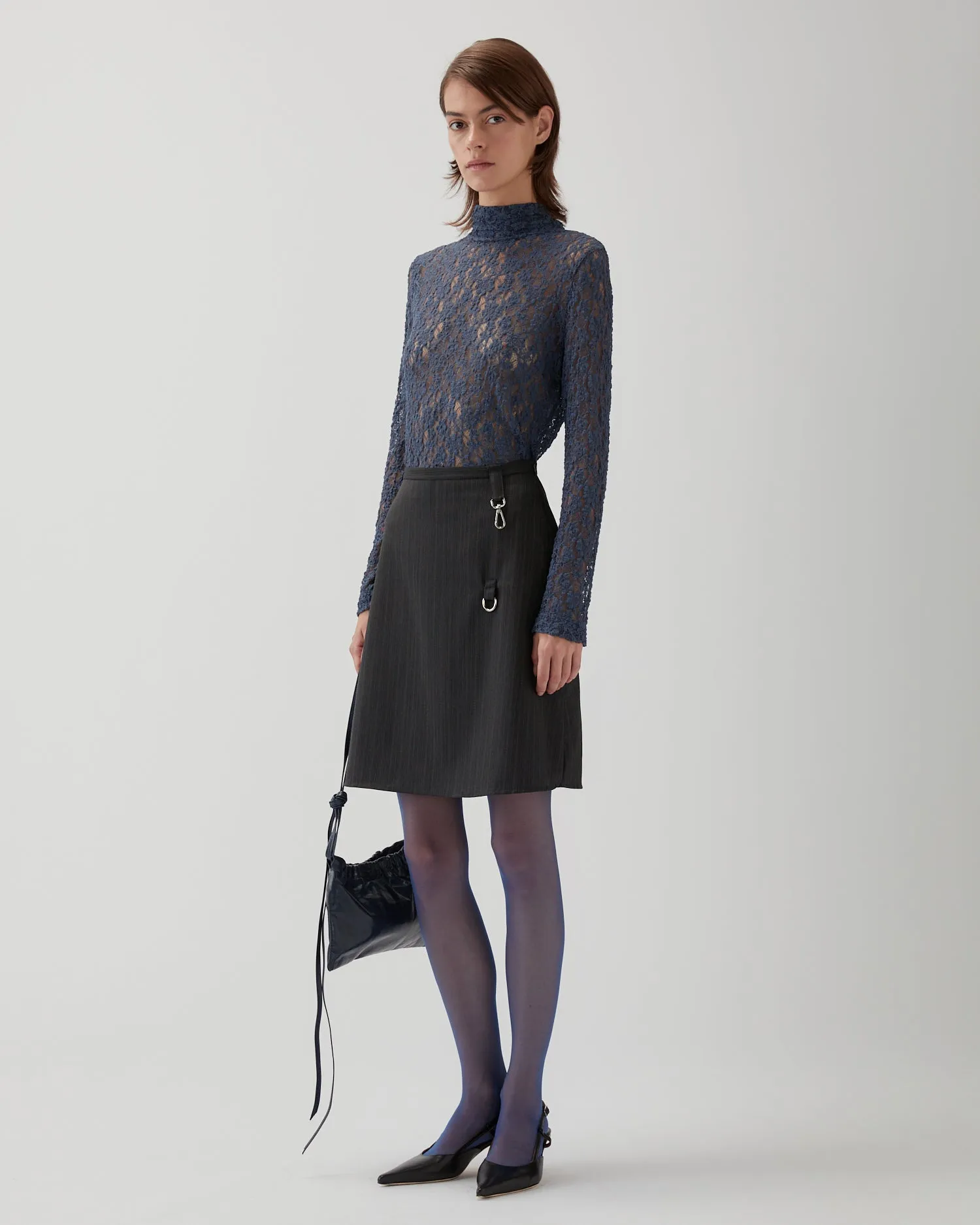 Camille Skirt Wool Suiting Stripe Grey sold by Rejina Pyo product image thumbnail 5