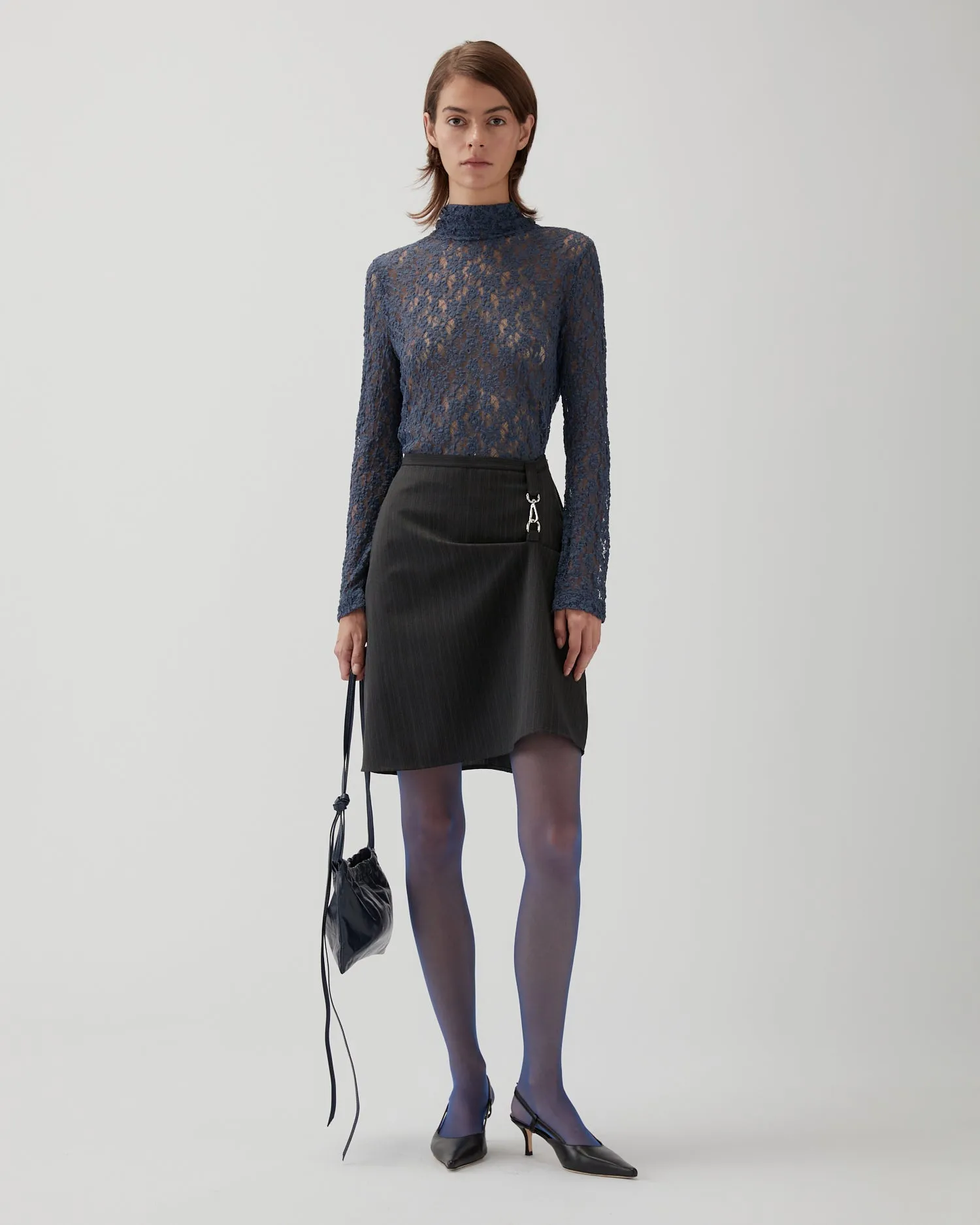 Camille Skirt Wool Suiting Stripe Grey sold by Rejina Pyo