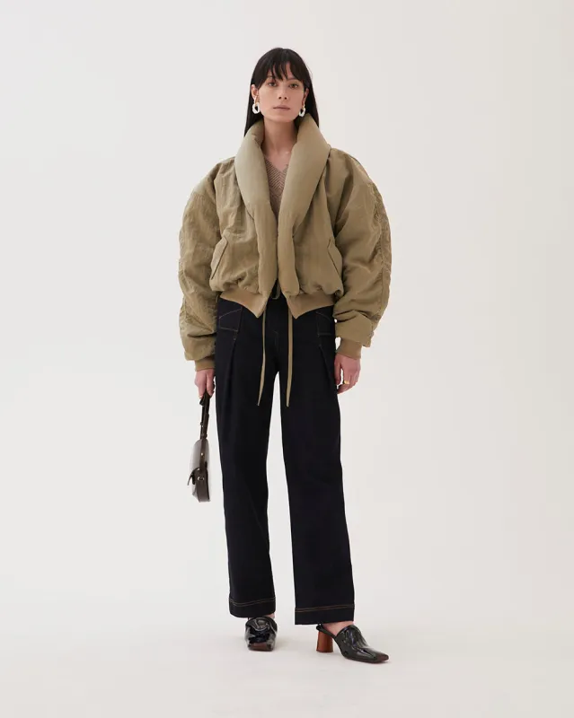 Duvet Jacket Nylon Khaki made by Rejina Pyo