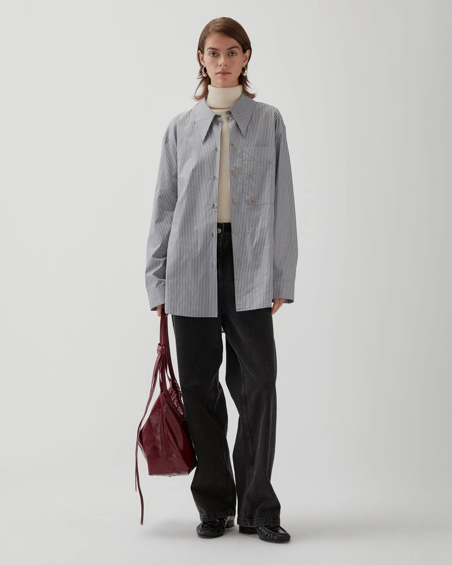 Ellis Shirt Cotton Stripe Grey sold by Rejina Pyo