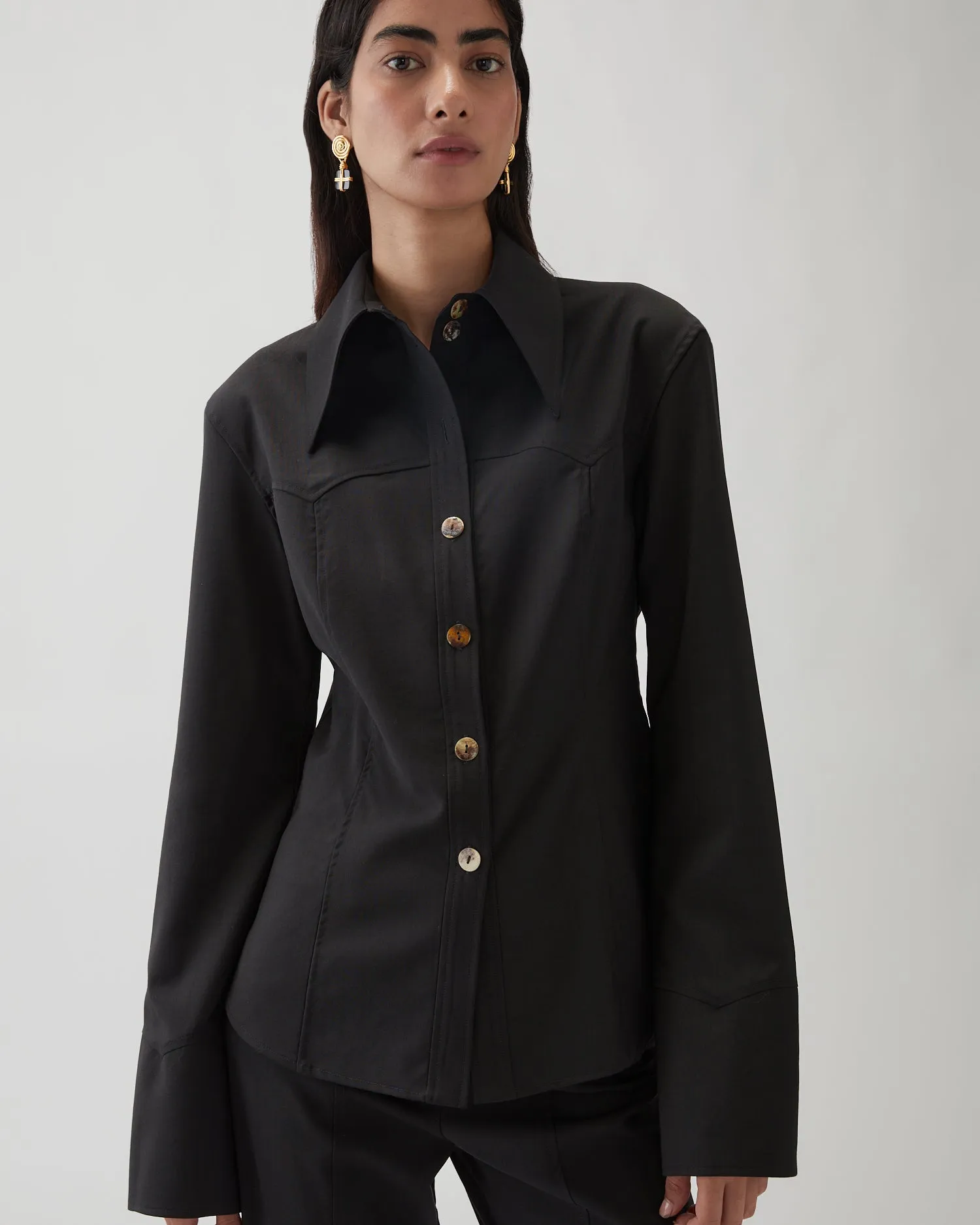 Camilla Shirt Wool Suiting Black sold by Rejina Pyo product image thumbnail 3