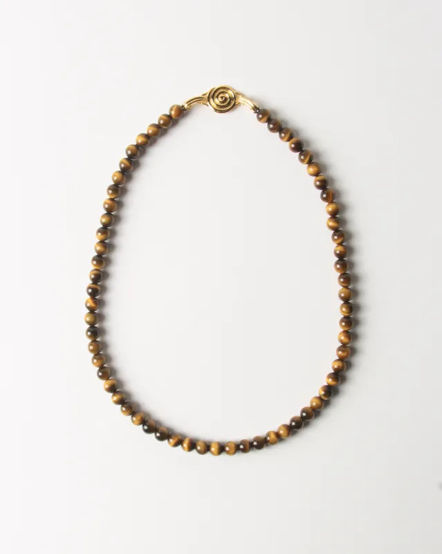 Petite Beaded Swirl Necklace Gold Plated with Tiger's Eye sold by Rejina Pyo