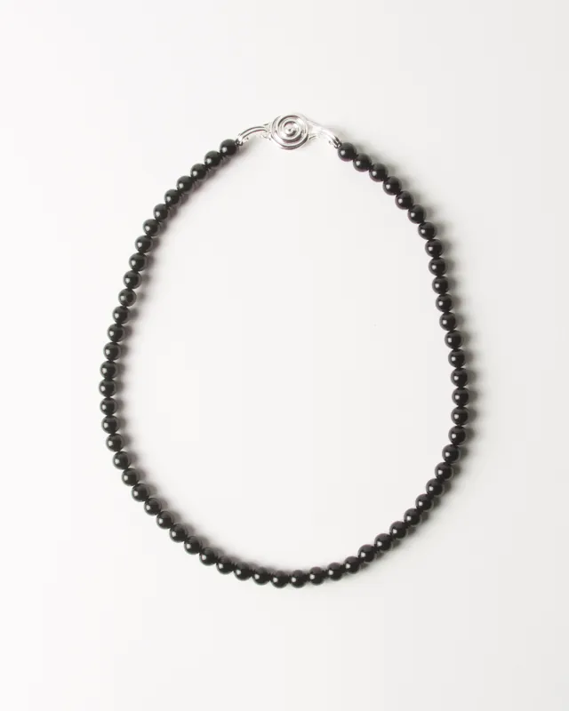 Petite Beaded Swirl Necklace Silver Plated with Onyx made by Rejina Pyo