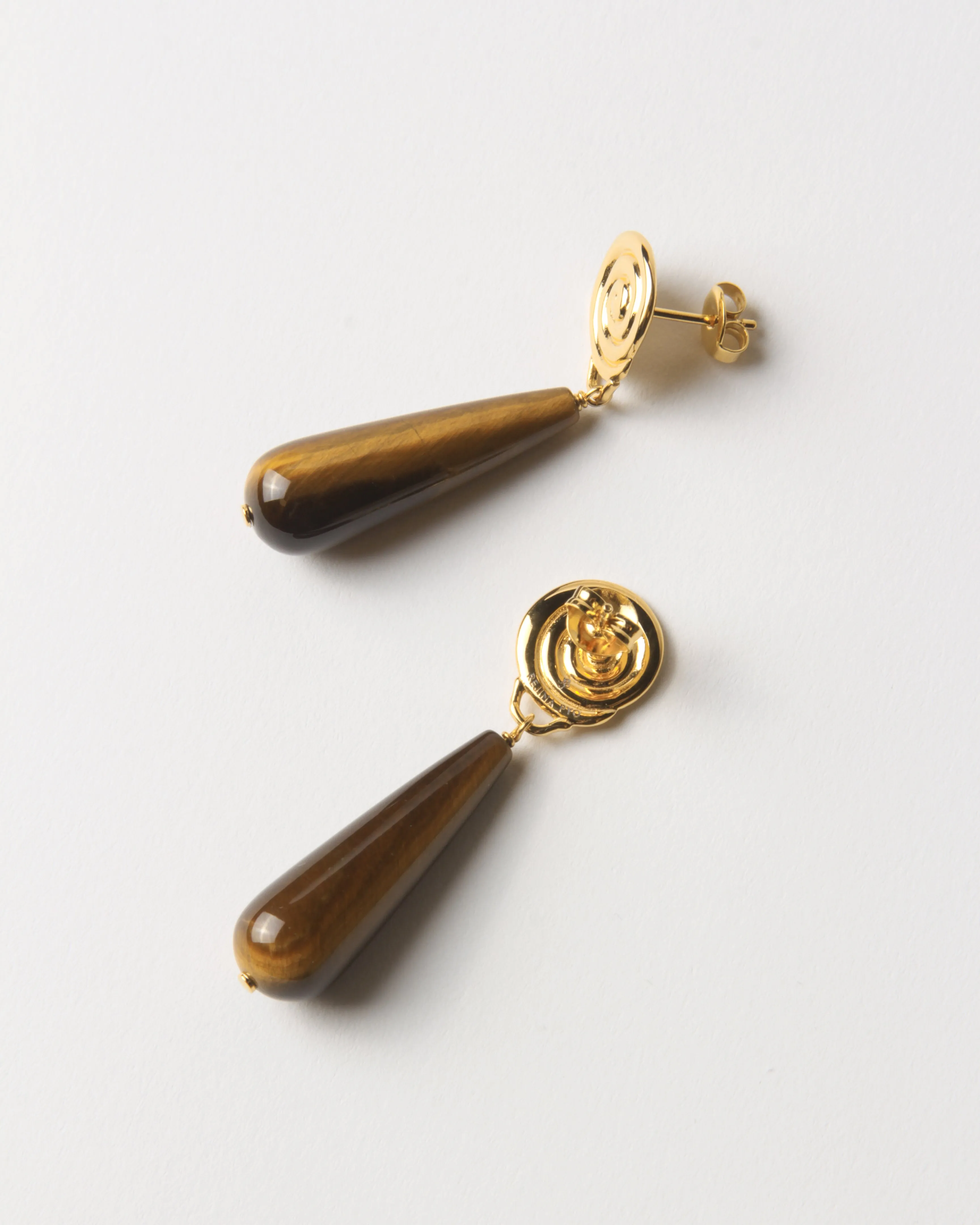 Swirl Tear Droplet Earrings Gold Plated with Tiger's Eye sold by Rejina Pyo product image thumbnail 2