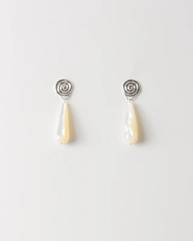 Swirl Tear Droplet Earrings Silver Plated with Mother of Pearl sold by Rejina Pyo