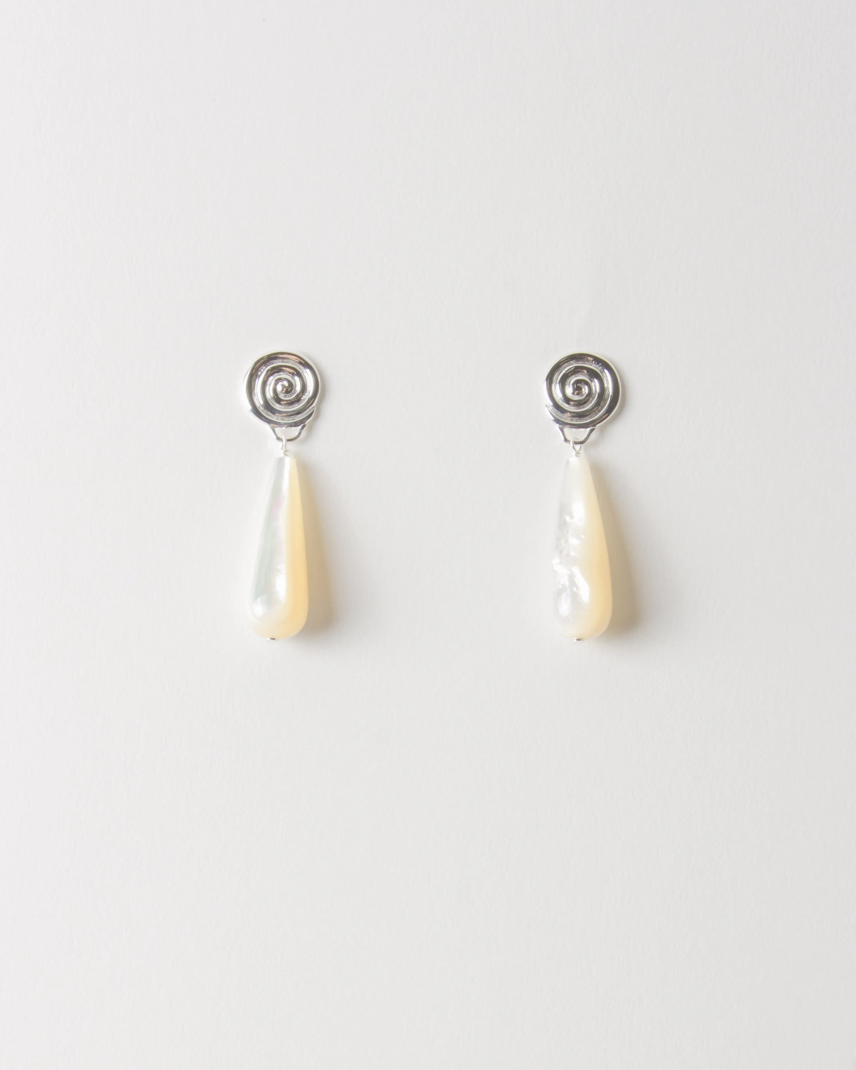 Swirl Tear Droplet Earrings Silver Plated with Mother of Pearl sold by Rejina Pyo