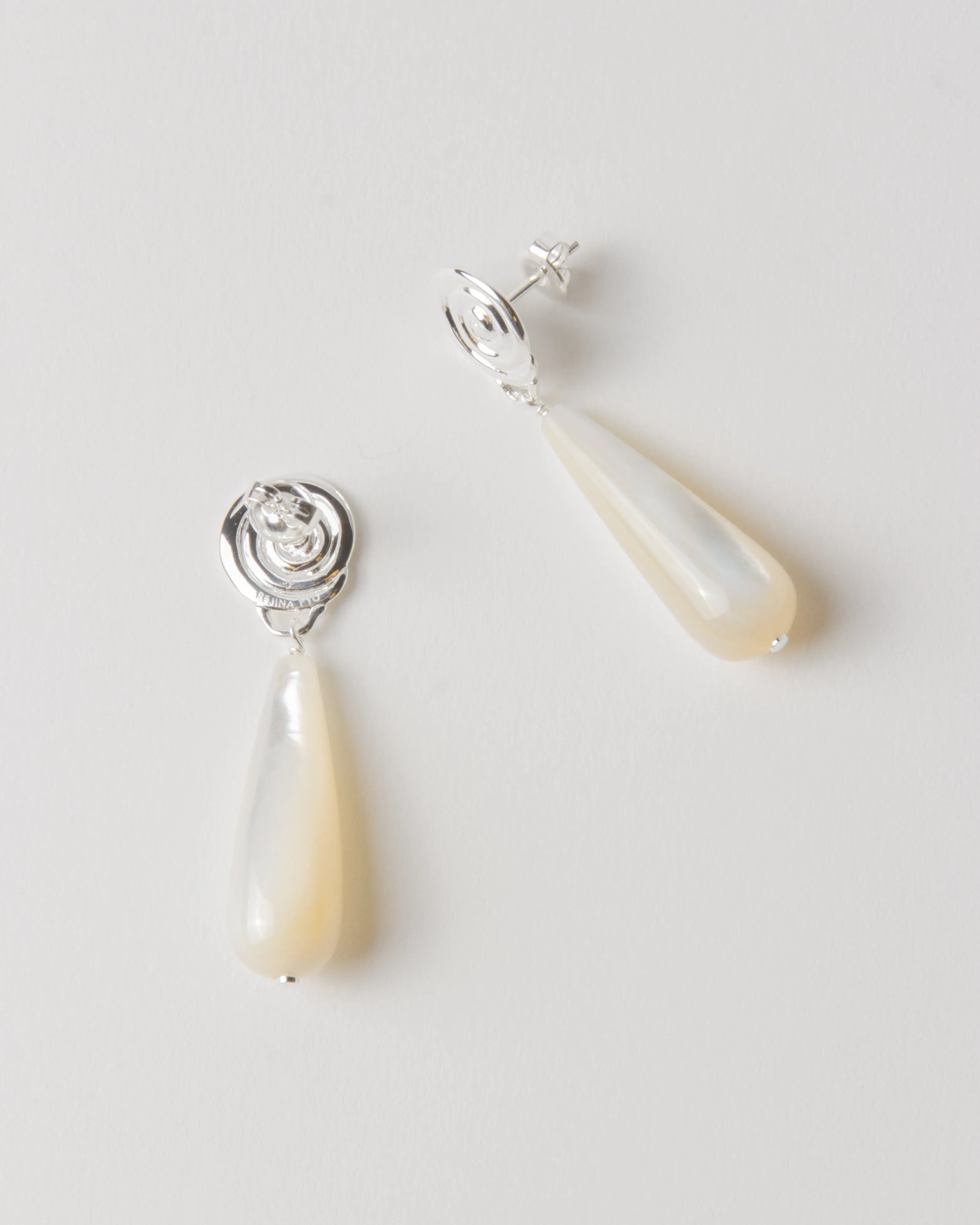 Swirl Tear Droplet Earrings Silver Plated with Mother of Pearl sold by Rejina Pyo product image thumbnail 2