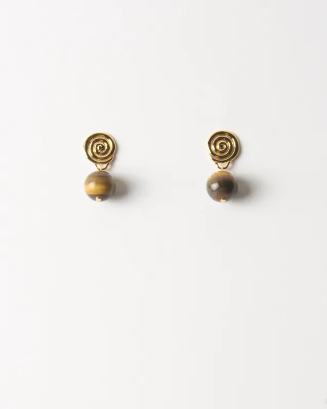 Swirl Bead Earrings Gold Plated with Tiger's Eye sold by Rejina Pyo
