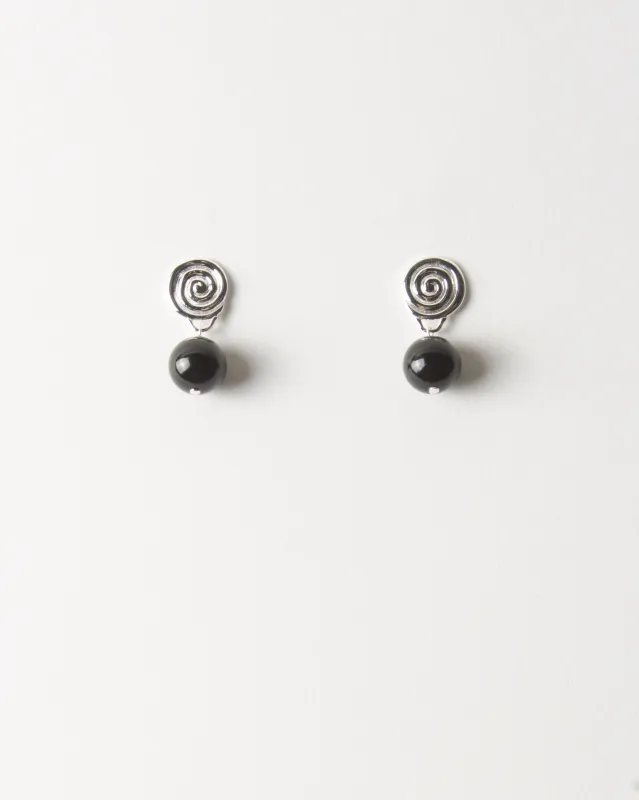 Swirl Bead Earrings Silver Plated with Onyx sold by Rejina Pyo