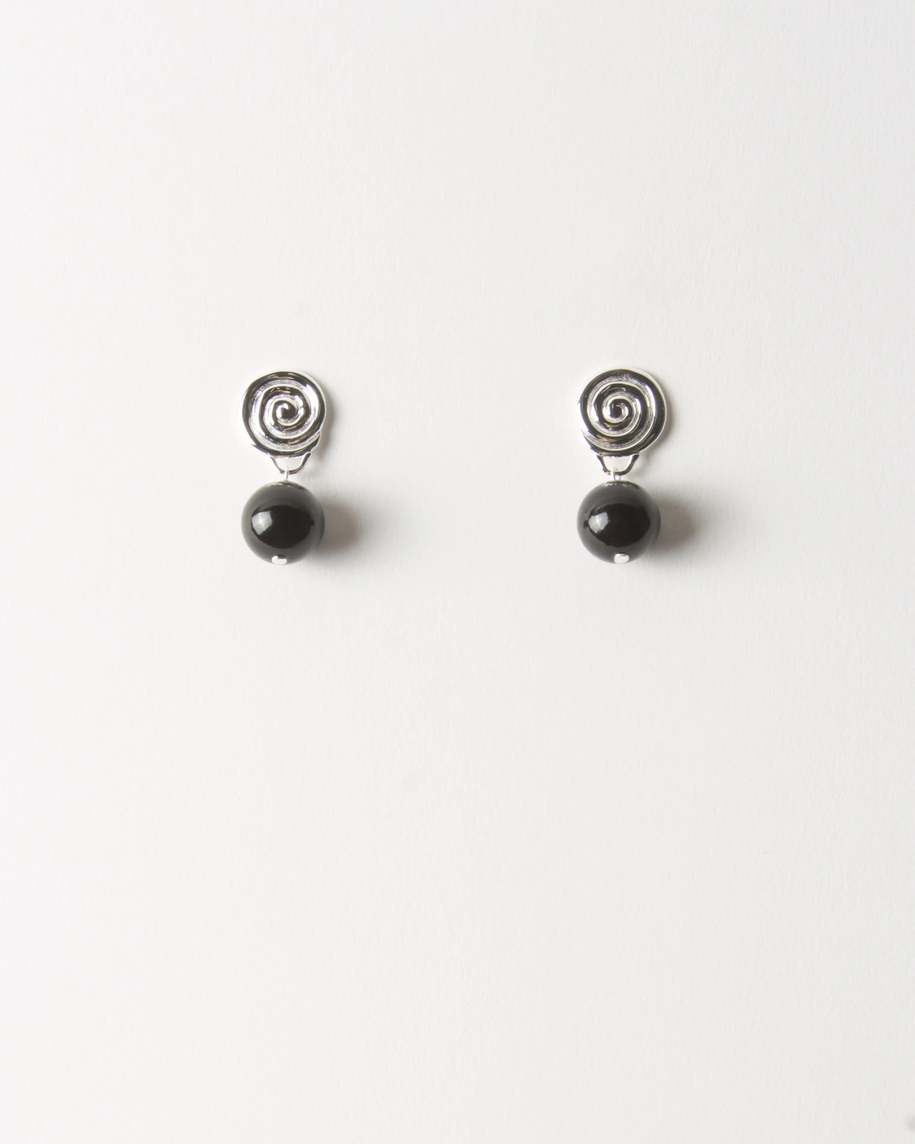 Swirl Bead Earrings Silver Plated with Onyx sold by Rejina Pyo