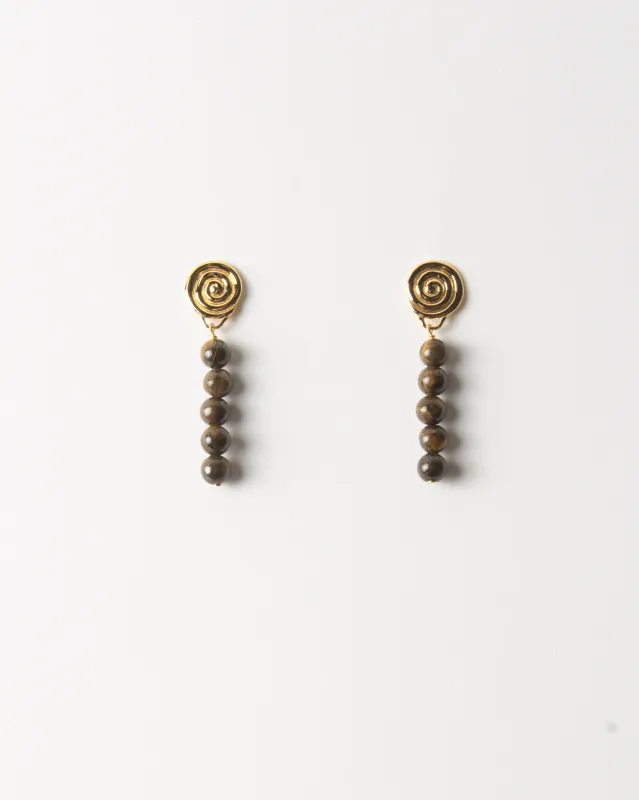 Swirl Petite Droplet Earrings Gold Plated with Tiger's Eye sold by Rejina Pyo