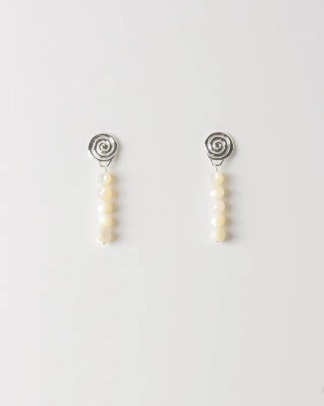Swirl Petite Droplet Earrings Silver Plated with Mother of Pearl sold by Rejina Pyo