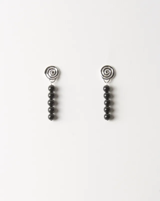 Swirl Petite Droplet Earrings Silver Plated with Onyx sold by Rejina Pyo