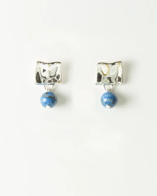 Folded Earrings Silver Plated with Lapis sold by Rejina Pyo