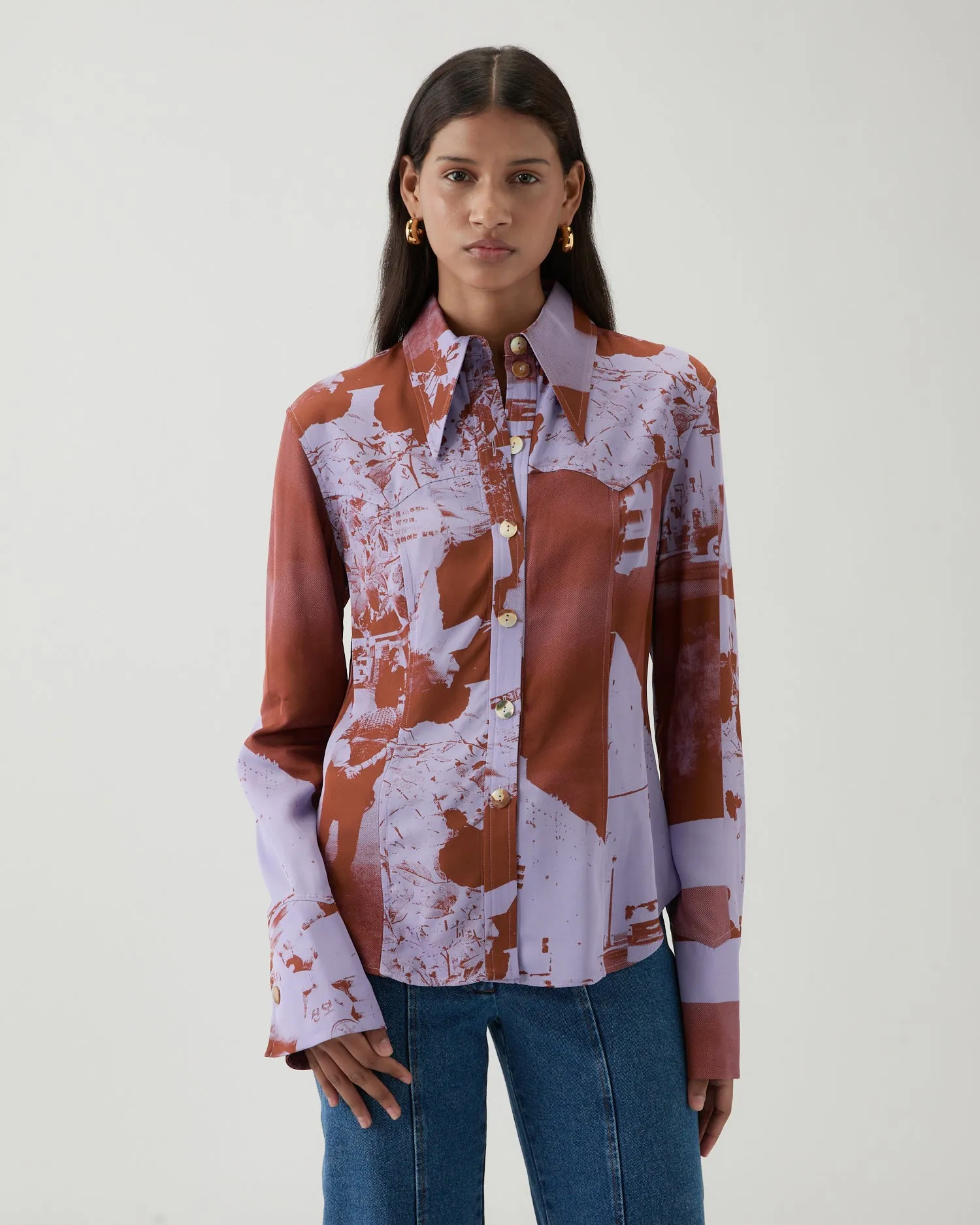 Camilla Shirt Viscose Twill Print Purple sold by Rejina Pyo