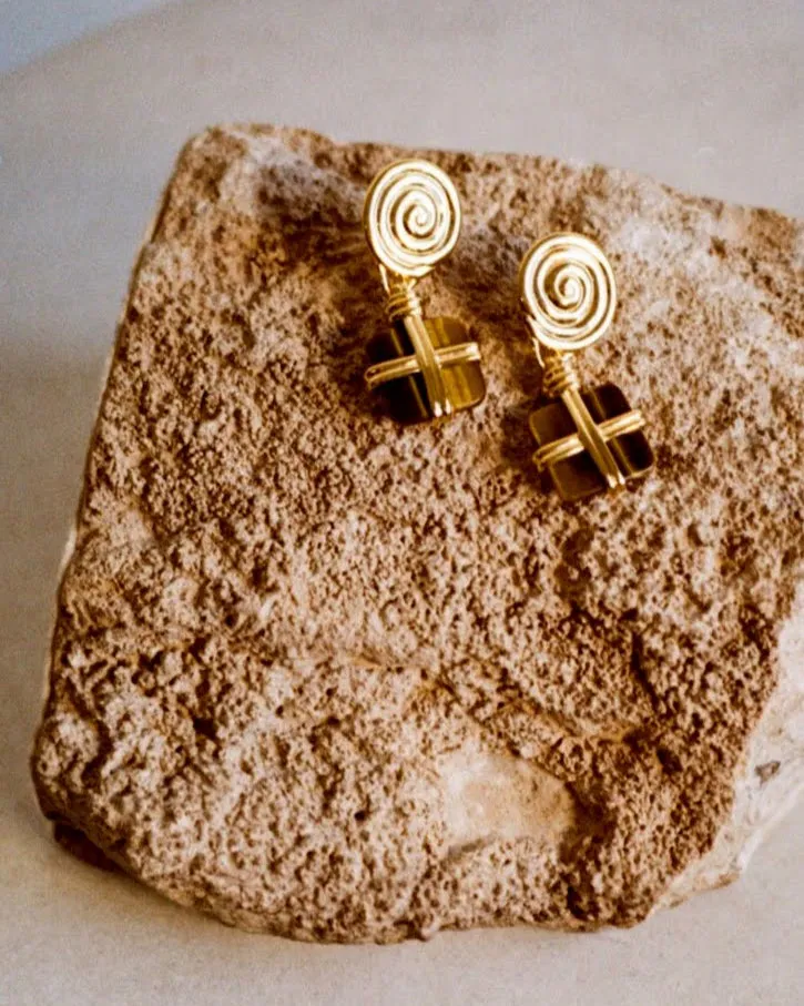 Squiggle Earrings Gold Plated with Tiger's Eye sold by Rejina Pyo product image thumbnail 5