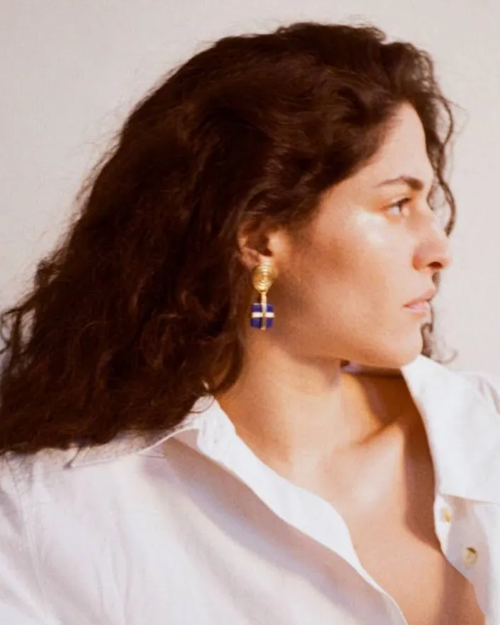 Squiggle Earrings Gold Plated with Lapis sold by Rejina Pyo product image thumbnail 2