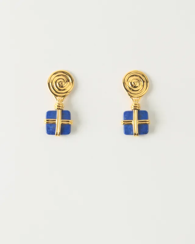Squiggle Earrings Gold Plated with Lapis sold by Rejina Pyo