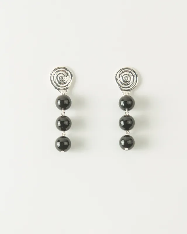 Swirl Droplet Earrings Silver Plated with Onyx sold by Rejina Pyo